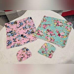 Floral Baby Blanket and Headband Set Of 2 EUC